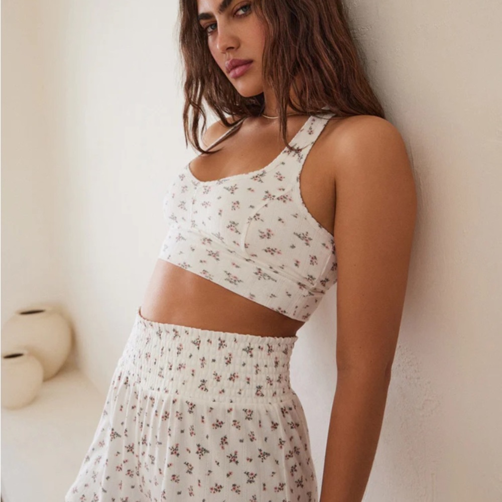 Z Supply White Floral Ribbed Bralette